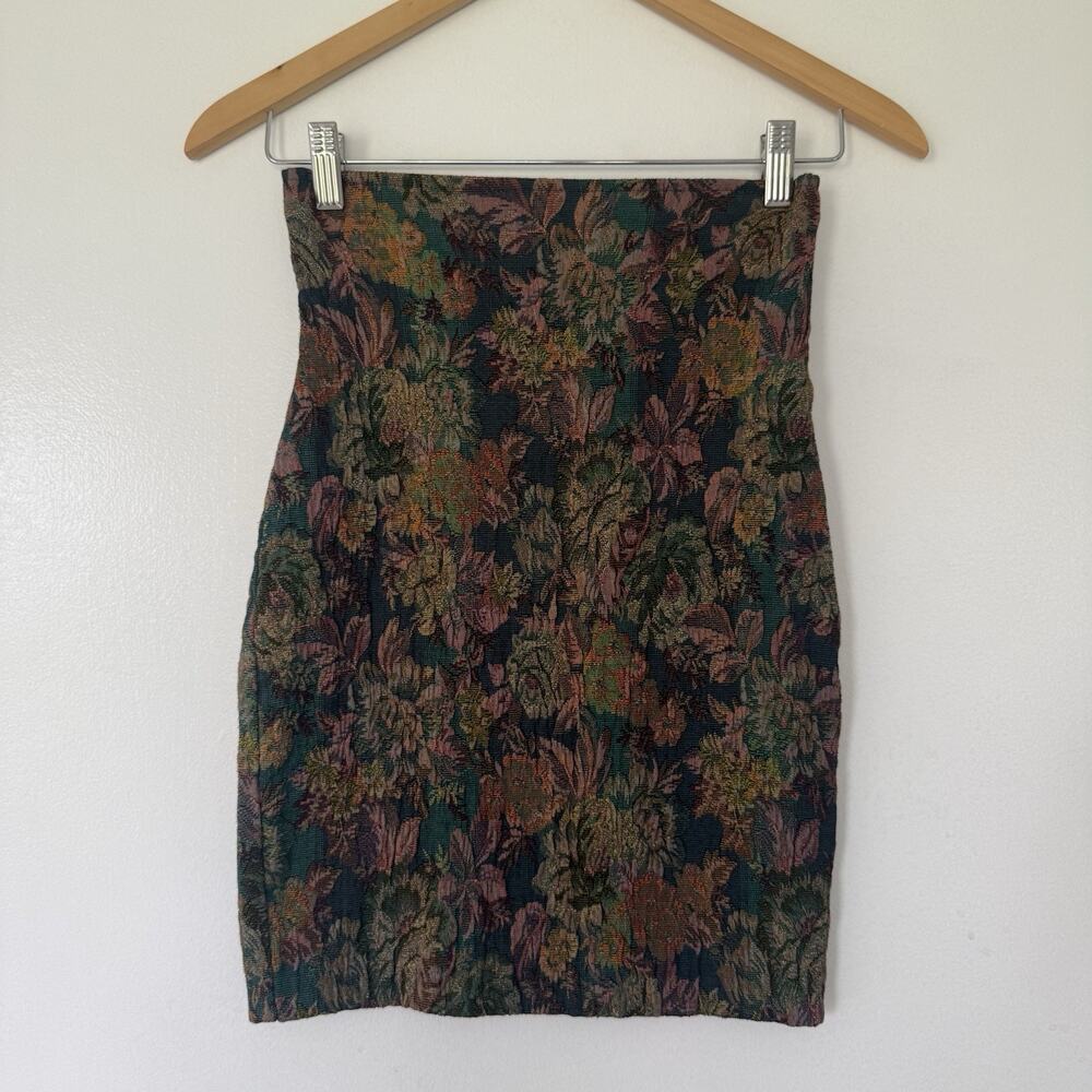 Vintage 90s Express Floral Jacquard Tapestry Pencil Skirt Small Cottagecore